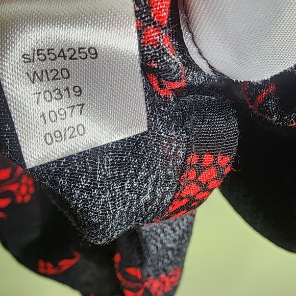 Loft Tiered Peasant Boho Dress Long Sleeve Split V-Neck Black Red Floral XL - Picture 7 of 8